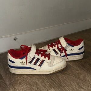 Adidas Men's Cream, Red, and Blue Sneakers
